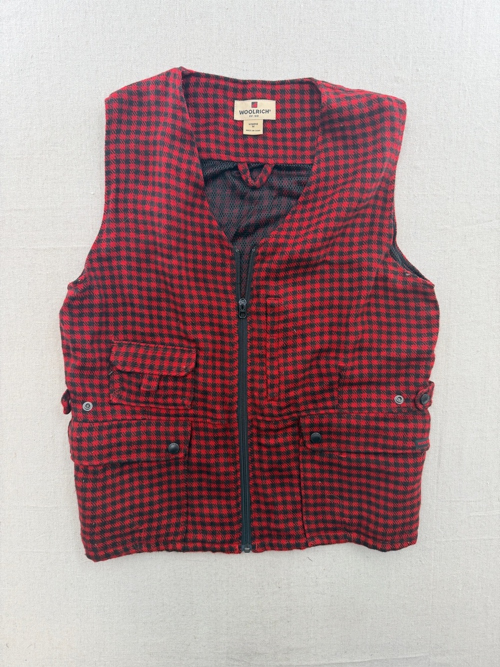 Woolrich Red Plaid Vest - Quilted Zip Front